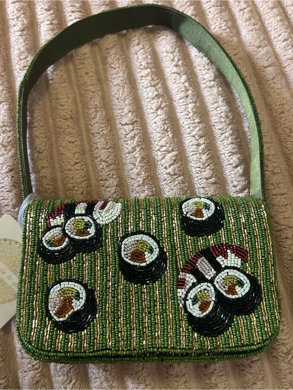 Beaded Green Sushi Motif Shoulder Bag - Unbranded